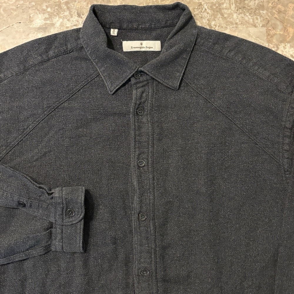 Ermenegildo Zegna Shirt Mens XL Grey Textured Knit Long Sleeve Button